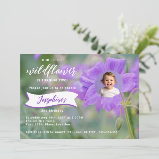 Paarse Wilde Bloem Aangepaste Foto Kinderverjaarda Kaart (Staand voorkant)