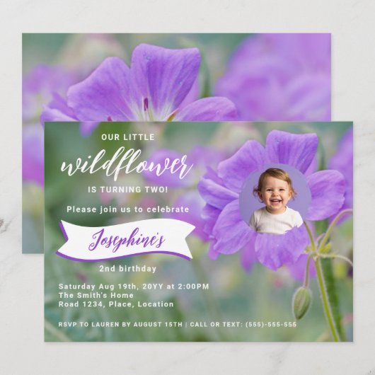 Paarse Wilde Bloem Aangepaste Foto Kinderverjaarda Kaart (Voorkant / Achterkant)