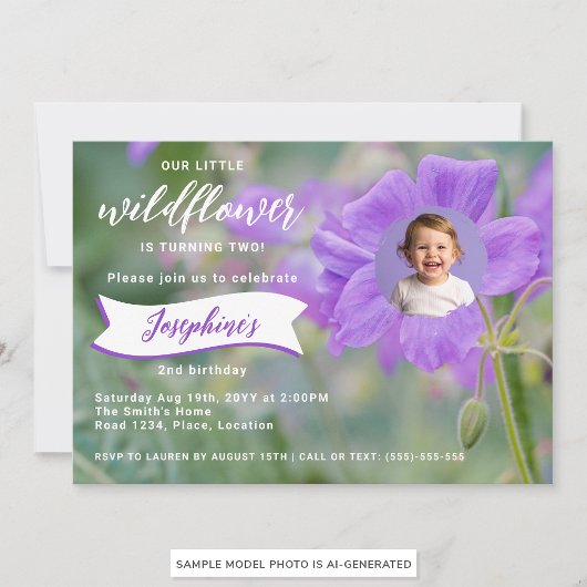 Paarse Wilde Bloem Aangepaste Foto Kinderverjaarda Kaart