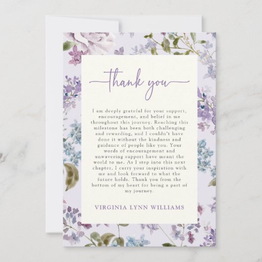 Paarse wilde bloem Afstuderen Bedankkaart (Voorkant)