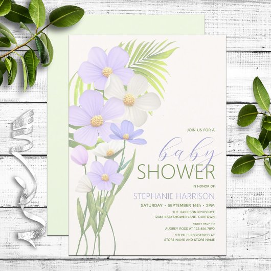 Paarse wilde bloem Baby shower Kaart