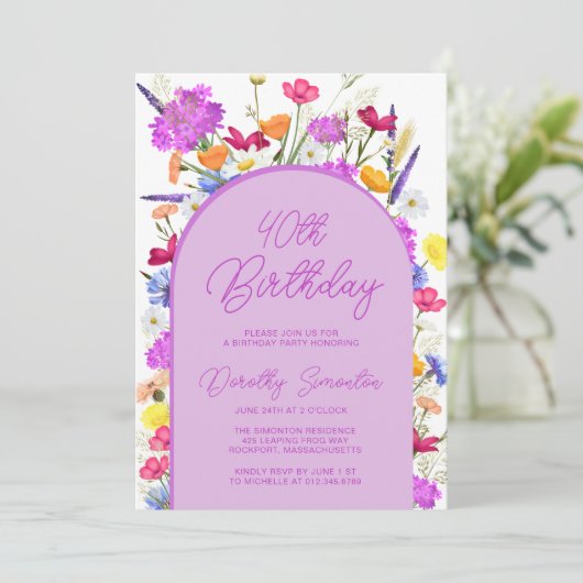 Paarse Wilde bloem Boho 40e verjaardag Kaart (Staand voorkant)