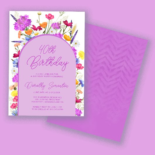 Paarse Wilde bloem Boho 40e verjaardag Kaart
