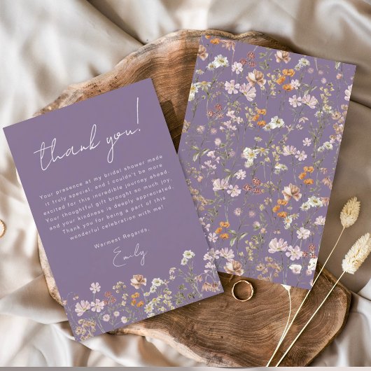 Paarse Wilde Bloem Boho Bruidsdouche Bedankkaart