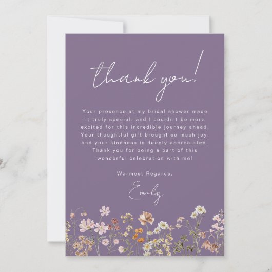 Paarse Wilde Bloem Boho Bruidsuitnodiging Bedankkaart (Voorkant)