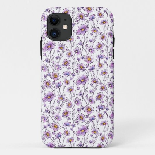 Paarse Wilde Bloem Botanisch Patroonontwerp Case-Mate iPhone Case (Achterkant)