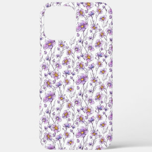 Paarse Wilde Bloem Botanisch Patroonontwerp Case-Mate iPhone Case
