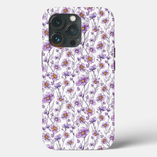 Paarse Wilde Bloem Botanisch Patroonontwerp Case-Mate iPhone Case (Achterkant)