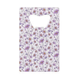 Paarse Wilde Bloem Botanisch Patroonontwerp Creditkaart Flessenopener