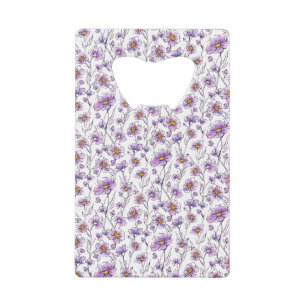 Paarse Wilde Bloem Botanisch Patroonontwerp Creditkaart Flessenopener