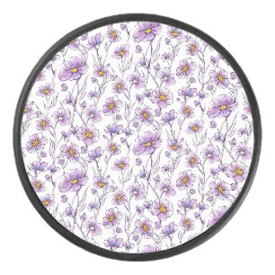 Paarse Wilde Bloem Botanisch Patroonontwerp Hockey Puck