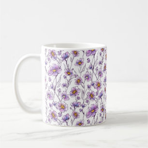Paarse Wilde Bloem Botanisch Patroonontwerp Koffiemok