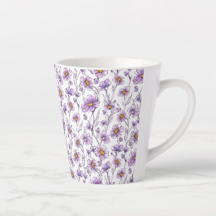 Paarse Wilde Bloem Botanisch Patroonontwerp Latte Mok