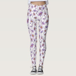 Paarse Wilde Bloem Botanisch Patroonontwerp Leggings