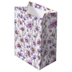 Paarse Wilde Bloem Botanisch Patroonontwerp Medium Cadeauzakje