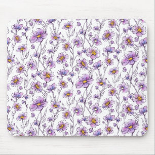 Paarse Wilde Bloem Botanisch Patroonontwerp Muismat