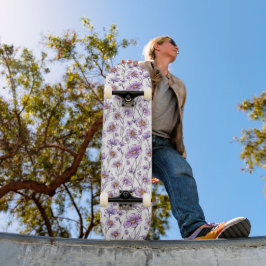 Paarse Wilde Bloem Botanisch Patroonontwerp Persoonlijk Skateboard