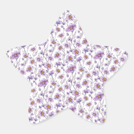Paarse Wilde Bloem Botanisch Patroonontwerp Ster Sticker