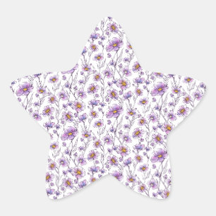Paarse Wilde Bloem Botanisch Patroonontwerp Ster Sticker
