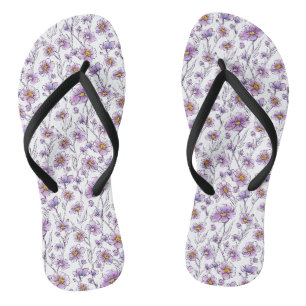 Paarse wilde bloem botanisch patroonontwerp teenslippers