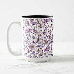 Paarse Wilde Bloem Botanisch Patroonontwerp Tweekleurige Koffiemok