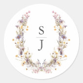 Paarse Wilde Bloem Bruiloft Ronde Sticker (Voorkant)