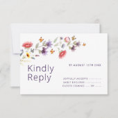 Paarse Wilde Bloem Bruiloft RSVP Kaart (Voorkant)