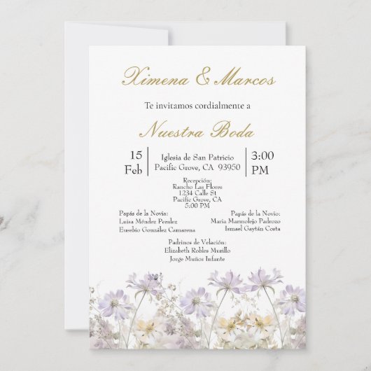 paarse wilde bloem bruiloft uitnodiging (Voorkant)