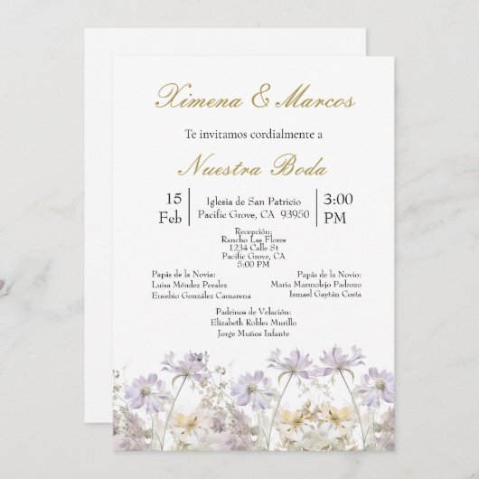 paarse wilde bloem bruiloft uitnodiging (Voorkant / Achterkant)