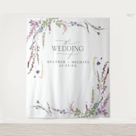 Paarse Wilde Bloem Calligrafie Trouwfoto Wandkleed