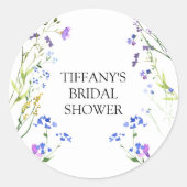 Paarse Wilde Bloem Delicate Bruiloftsshower Ronde Sticker (Voorkant)