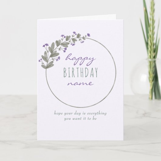 Paarse wilde bloem Eenvoudig gepersonaliseerde ver Kaart (Voorkant)