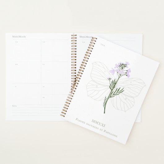 Paarse wilde bloem en baksteenvlinder planner (Display)