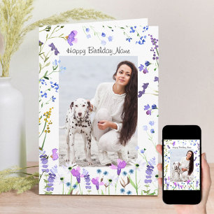 Paarse wilde bloem fijn Floral Foto Birthday Kaart