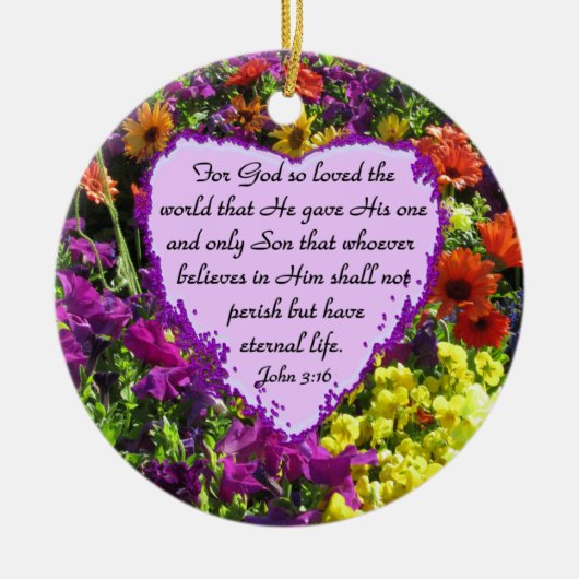 PAARSE WILDE BLOEM JOHANNES 3:16 KERAMISCH ORNAMENT (Voorkant)