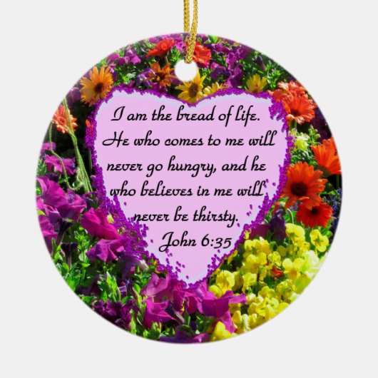 PAARSE WILDE BLOEM JOHANNES 6:35 ONTWERP KERAMISCH ORNAMENT (Voorkant)