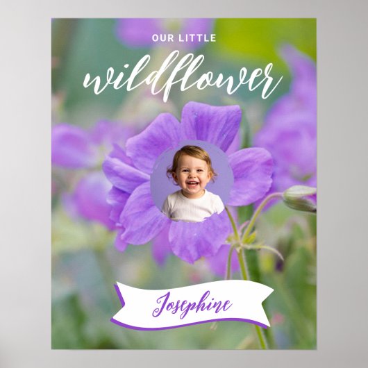 Paarse Wilde Bloem Kind Aangepaste Foto En Naam Poster (Voorkant)
