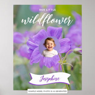 Paarse Wilde Bloem Kind Aangepaste Foto En Naam Poster