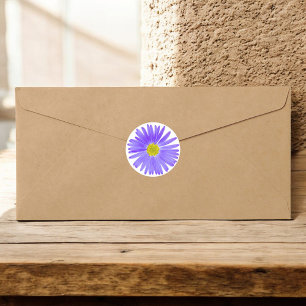 Paarse wilde bloem met gele centrale foto ronde sticker