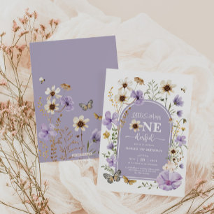 Paarse wilde bloem Miss Onederful 1e verjaardag Kaart