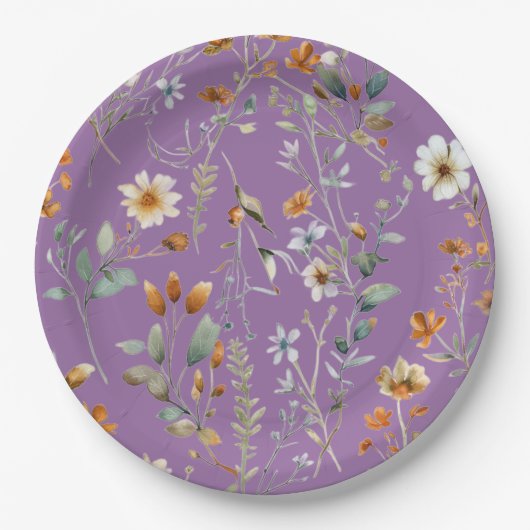 Paarse wilde bloem moderne papieren borden bordje (Voorkant)