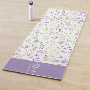 Paarse Wilde Bloem Monogram Gepersonaliseerde Yoga Yogamat