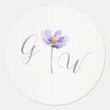 Paarse Wilde Bloem Monogram Trouw Ronde Sticker