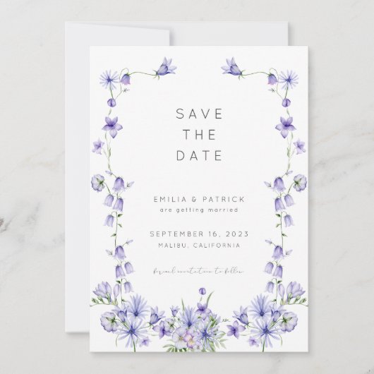 Paarse wilde bloem Sla de Sjabloon Datum op Kaart (Voorkant)