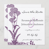 Paarse Wilde Bloem Tak Bruiloft Save the Date Kaart (Voorkant / Achterkant)