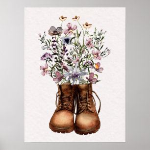 Paarse wilde bloem wandel schoenen outdoor  poster