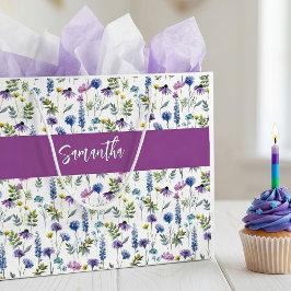 Paarse wilde bloem watercolor initiaal naam groot cadeauzakje