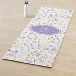 Paarse Wilde Bloem Waterverf Aangepaste Naam Yoga Yogamat