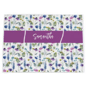 Paarse wilde bloem waterverf monogram naam groot cadeauzakje (Voorkant)