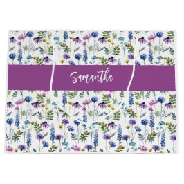 Paarse wilde bloem waterverf monogram naam groot cadeauzakje